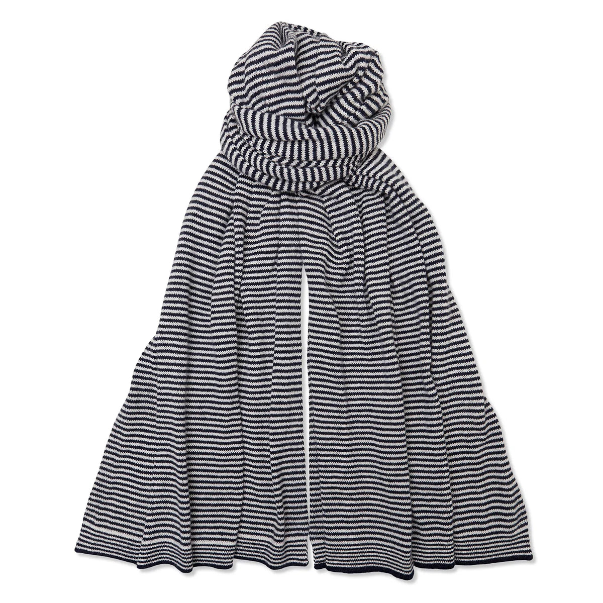 Long rectangular breton striped cashmere scarf in navy and white
