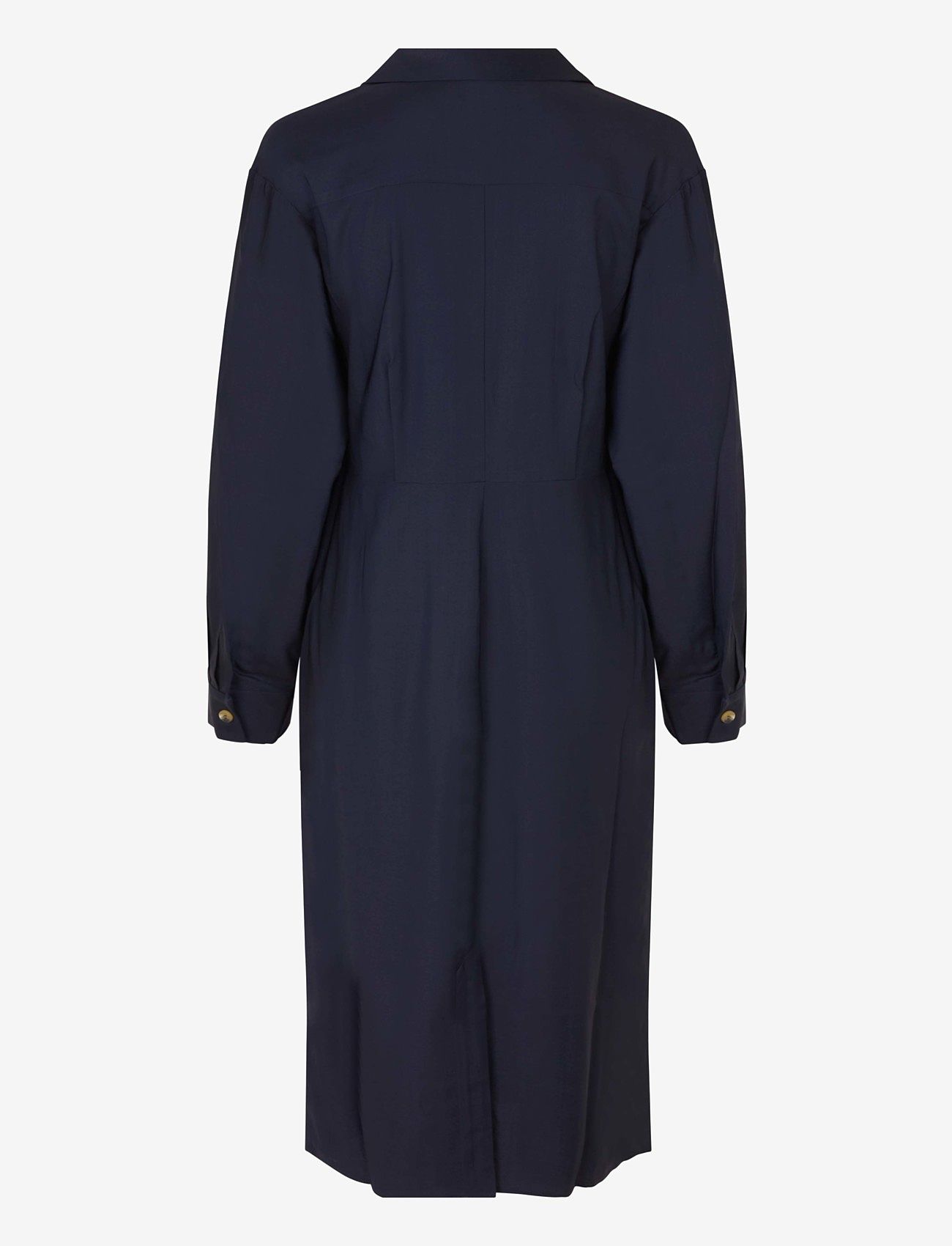Navy shirt dress with long sleeves and knotted front